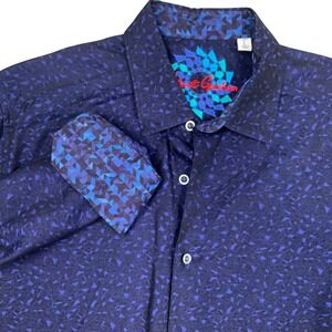 Robert Graham Shirt Mens Large Blue Classic Fit Blue Geometric Abstract Cotton